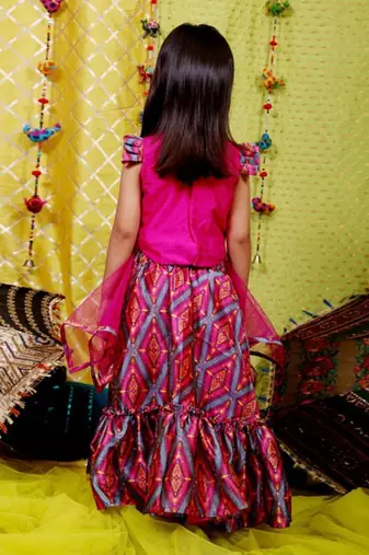 Pink Crop top with Frill Lahenga