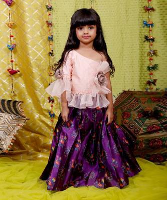 Peach Pleated Skirt with Peplum Top 1