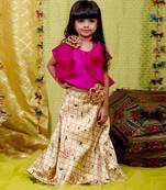 Pink Frilled Halter neck crop top with Ghagara