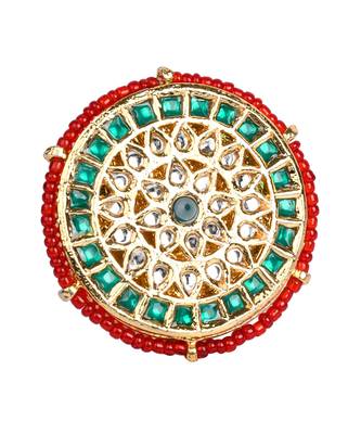 Green beaded Gold Tone Adjustable Kundan ring 3