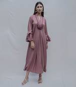 Front Pleated Dress With Bell Sleeves In Mauve