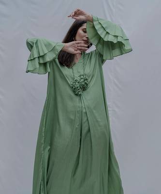 Asymetric Dress In Light Green 3