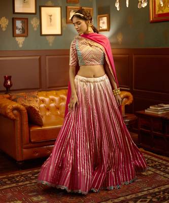 Pink Gotta Embellished Lehenga Set With Scalloped Dupatta 1