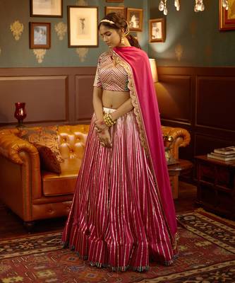 Pink Gotta Embellished Lehenga Set With Scalloped Dupatta 3