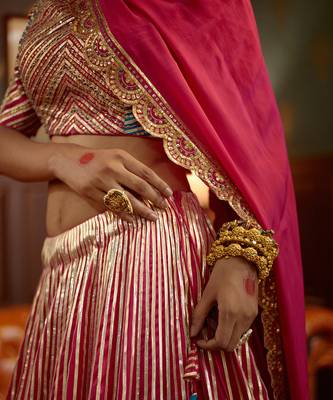 Pink Gotta Embellished Lehenga Set With Scalloped Dupatta 5