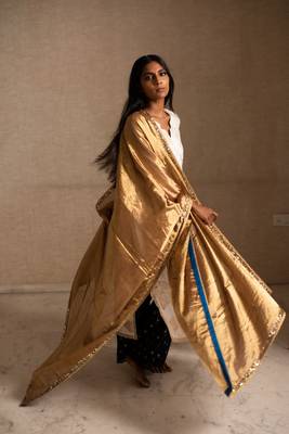 Upcycled patchwork kurta  in shades of ivory and beige made with remnants of heritage fabrics like silks,cottons, prints 1