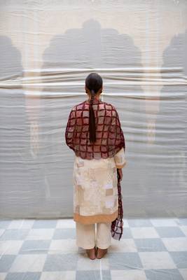 Upcycled patchwork stole made with remnants of tulle 2