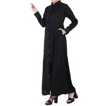 Front Open Abaya With lacework in Nida Fabric 2