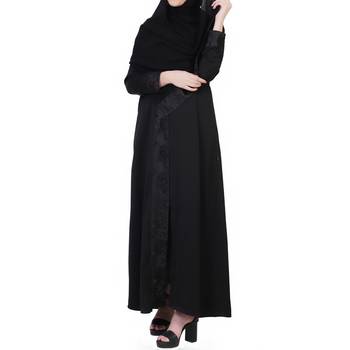 Front Open Abaya With lacework in Nida Fabric 3