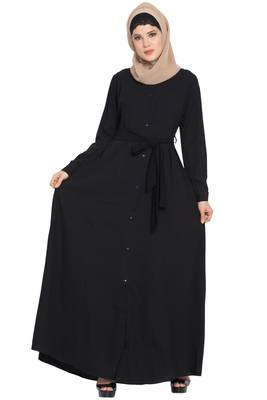 Baha-Front Open Abaya Dress With Box Pleats 1