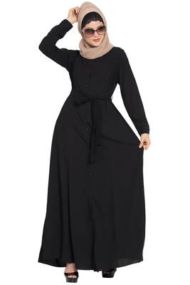 Baha-Front Open Abaya Dress With Box Pleats 2