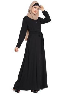 Baha-Front Open Abaya Dress With Box Pleats 3