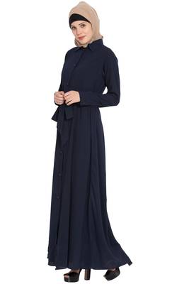 Front Open Abaya Dress with Box Pleats 3