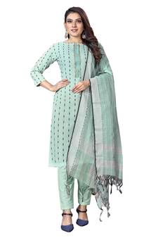 Green stripes print cotton salwar