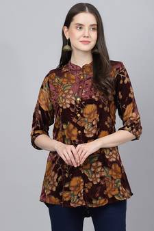 Brown printed velvet tunics