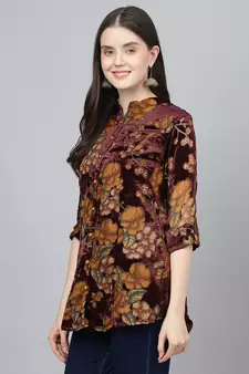 Brown printed velvet tunics