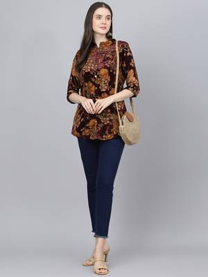 Brown printed velvet tunics 5