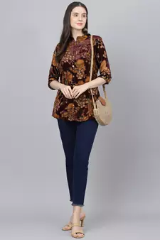 Brown printed velvet tunics
