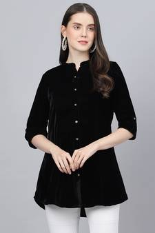 Black printed velvet tunics