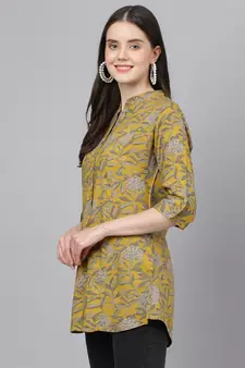 Mustard printed viscose rayon tunics