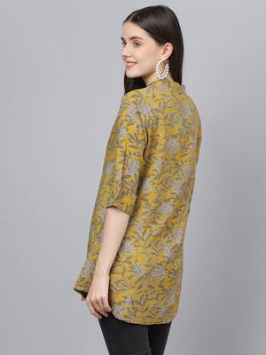 Mustard printed viscose rayon tunics 4
