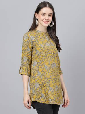 Mustard printed viscose rayon tunics 5