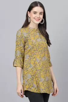 Mustard printed viscose rayon tunics