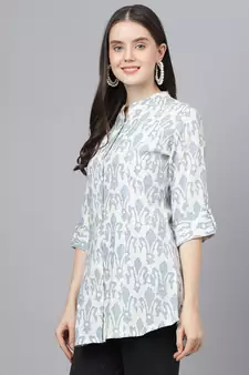 Off-white printed viscose rayon tunics
