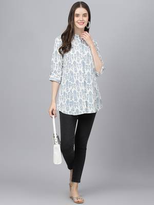 Off-white printed viscose rayon tunics 5