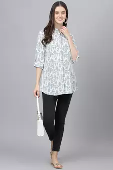 Off-white printed viscose rayon tunics