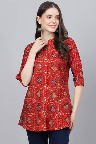 Red printed modal tunics