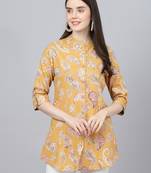 Mustard printed viscose rayon tunics