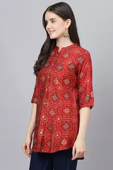 Red printed modal tunics