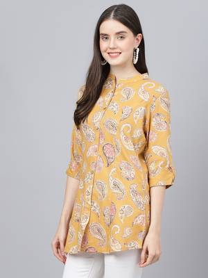 Mustard printed viscose rayon tunics 3
