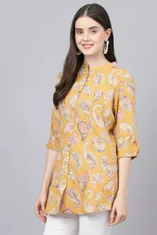 Mustard printed viscose rayon tunics