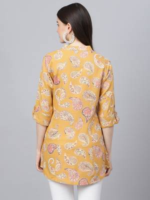 Mustard printed viscose rayon tunics 4