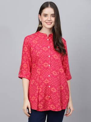 Pink printed viscose rayon tunics 1