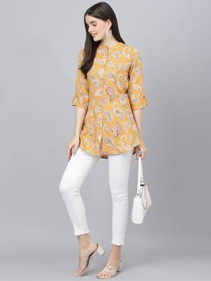 Mustard printed viscose rayon tunics 5