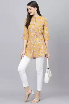 Mustard printed viscose rayon tunics
