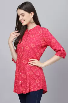 Pink printed viscose rayon tunics