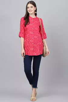 Pink printed viscose rayon tunics