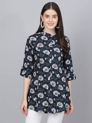 Blue printed viscose rayon tunics 1