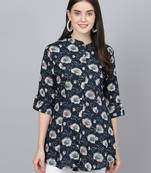 Blue printed viscose rayon tunics