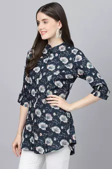 Blue printed viscose rayon tunics