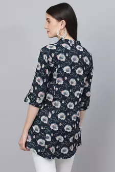 Blue printed viscose rayon tunics