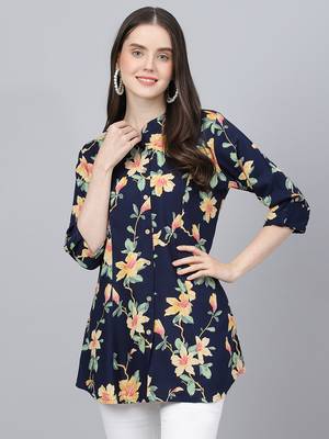 Navy-blue printed viscose rayon tunics 1