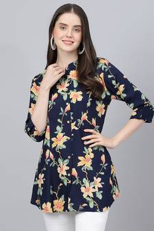 Navy-blue printed viscose rayon tunics