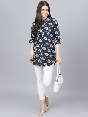 Blue printed viscose rayon tunics 5