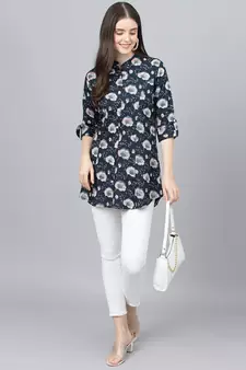 Blue printed viscose rayon tunics