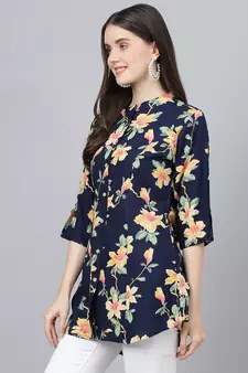 Navy-blue printed viscose rayon tunics